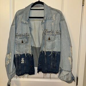Edgy Patchwork Distressed Jean Jacket- LF Carmar (Size S)